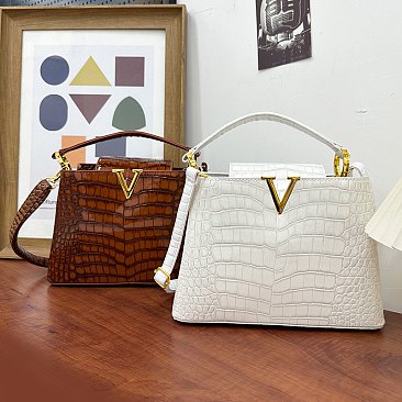 Patent Croc -V- Emblem Bucket Handbag