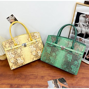 Exceptional Crocodile Padlock Two-Tone Satchel