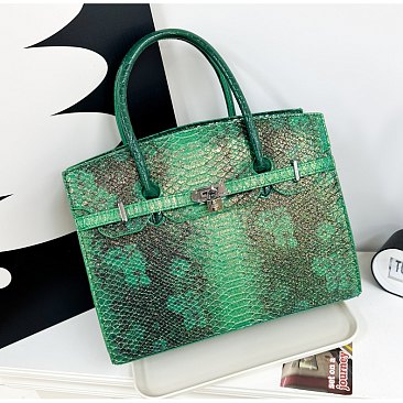 Exceptional Crocodile Padlock Two-Tone Satchel