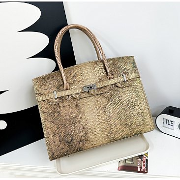 Exceptional Crocodile Padlock Two-Tone Satchel