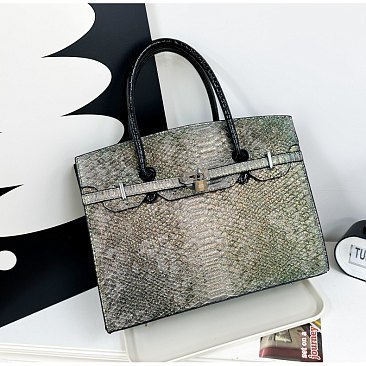 Exceptional Crocodile Padlock Two-Tone Satchel