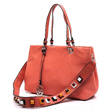 S0502-LP Colorful Pyramid Stud Strap 2 Way Satchel