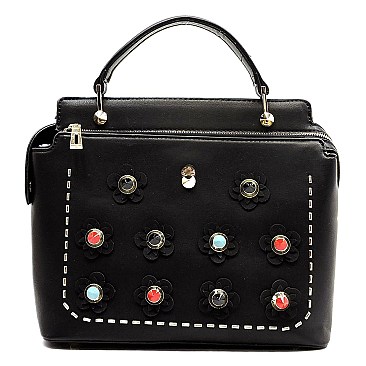 Ruffle Satchel with Multi Studded Strap