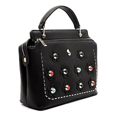 Ruffle Satchel with Multi Studded Strap