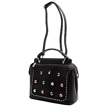 Ruffle Satchel with Multi Studded Strap
