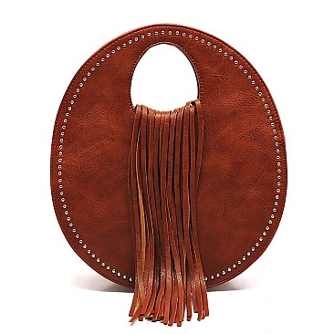 Fringe Accent Round Medium Satchel