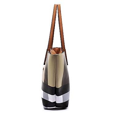 Plaid Check 2-in-1 Shopper & Clutch Set