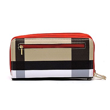 Plaid Check Double Zip Around Wallet Wristlet