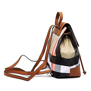 Classic Plaid Check Drawstring Backpack