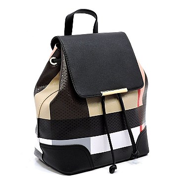 Classic Plaid Check Drawstring Backpack