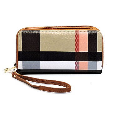 Zip Around Plaid Check Wallet Wristlet