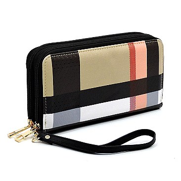 Zip Around Plaid Check Wallet Wristlet