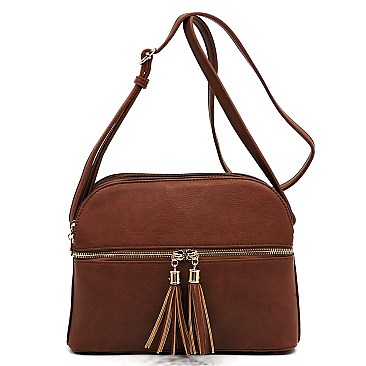 Multi Compartment Zip Tassel Crossbody Bag