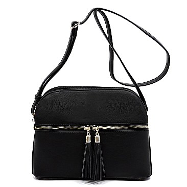 Multi Compartment Zip Tassel Crossbody Bag