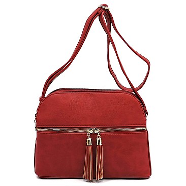 Multi Compartment Zip Tassel Crossbody Bag