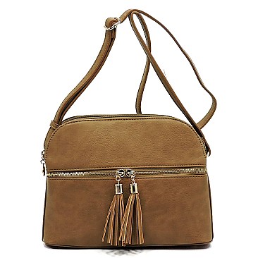 Multi Compartment Zip Tassel Crossbody Bag