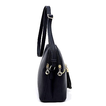 Multi Compartment Zip Tassel Crossbody Bag