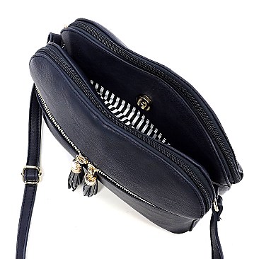 Multi Compartment Zip Tassel Crossbody Bag