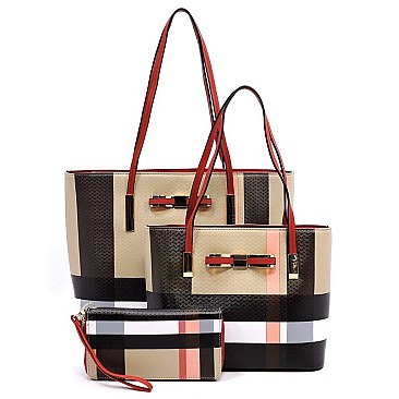 3 IN 1 Plaid Check Bow Tote