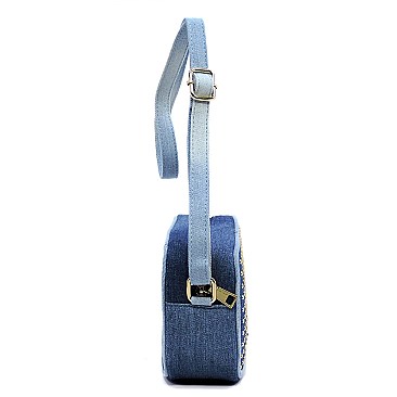 Micro Studded Denim Box Satchel
