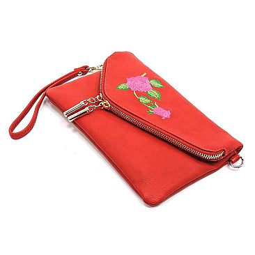 Envelope Embroidered Flower Crossbody Clutch