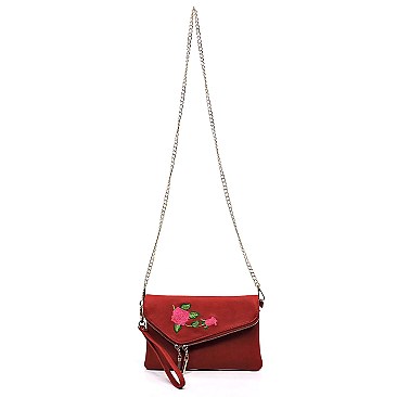 Envelope Embroidered Flower Crossbody Clutch