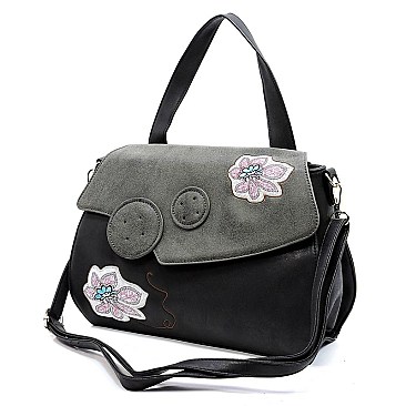 Embroidered Flower Patch Satchel