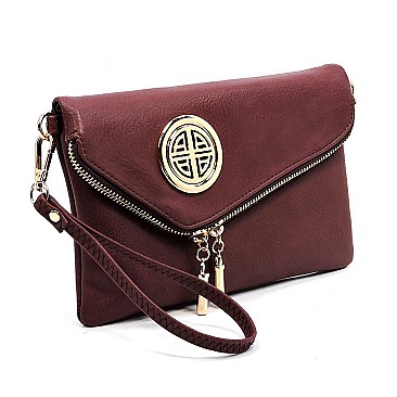 Round Logo Envelope Crossbody Clutch