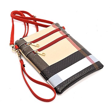 Zip Plaid Check Crossbody Bag Wristlet