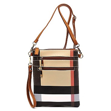 Zip Plaid Check Crossbody Bag Wristlet