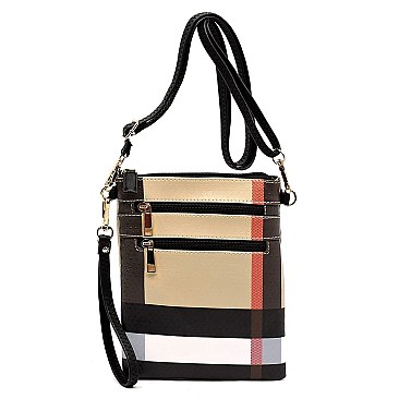 Zip Plaid Check Crossbody Bag Wristlet