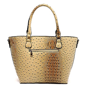 Ostrich Print Metal Handle Inner Bag 3 in 1 Tote SET