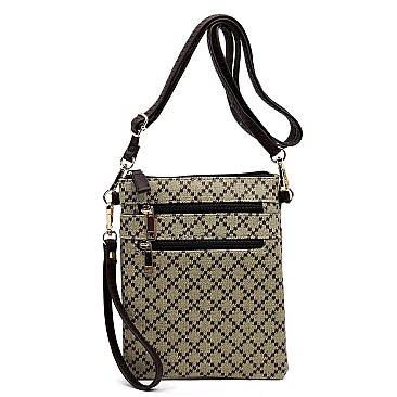 Multi Zipper Diamond Check Crossbody Bag