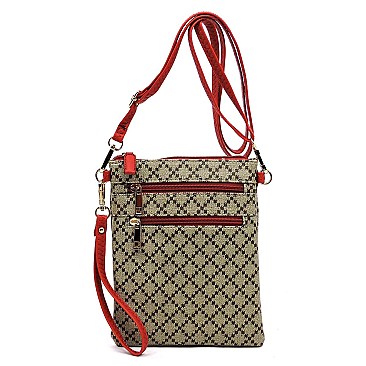 Multi Zipper Diamond Check Crossbody Bag
