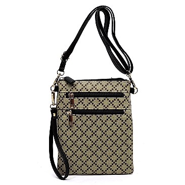 Multi Zipper Diamond Check Crossbody Bag