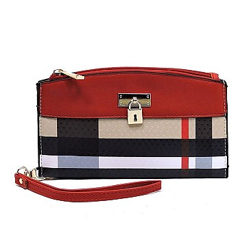 2 IN 1 Plaid Check Print Padlock Satchel