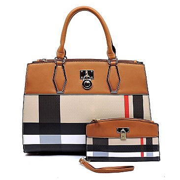 2 IN 1 Plaid Check Print Padlock Satchel