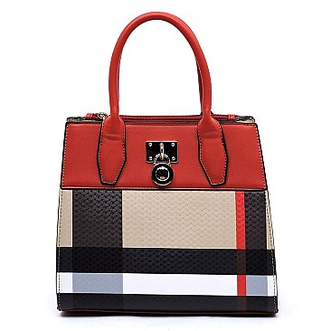 Padlock Accent Plaid Check Satchel