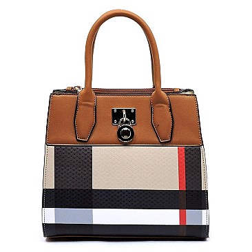 Padlock Accent Plaid Check Satchel