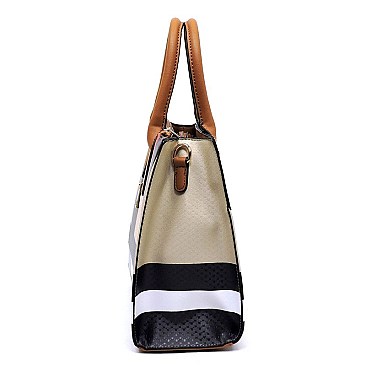 Padlock Accent Plaid Check Satchel