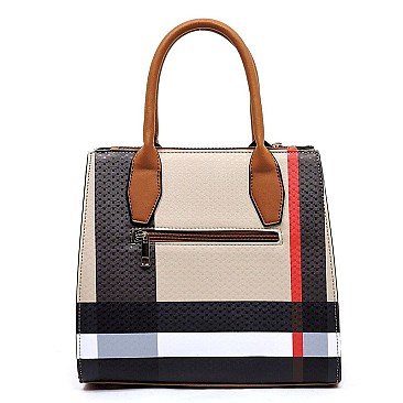 Padlock Accent Plaid Check Satchel