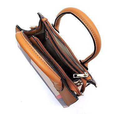 Padlock Accent Plaid Check Satchel