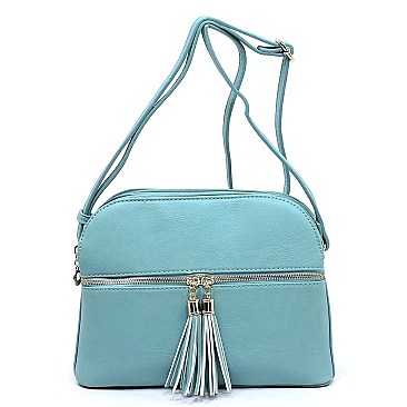 Multi Compartment Zip Tassel Crossbody Bag