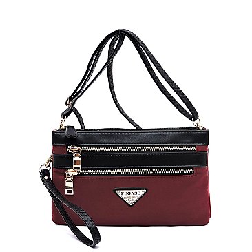 PEGASO Nylon Multi Compartment Zip Clutch Crossbody Bag