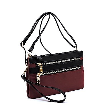 Nylon Multi Compartment Zip Clutch Crossbody Bag