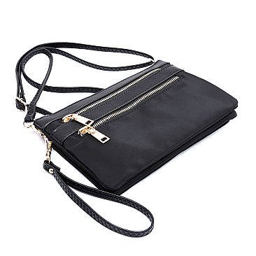 Nylon Multi Compartment Zip Clutch Crossbody Bag