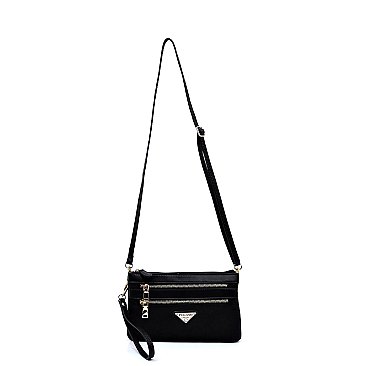 PEGASO Nylon Multi Compartment Zip Clutch Crossbody Bag