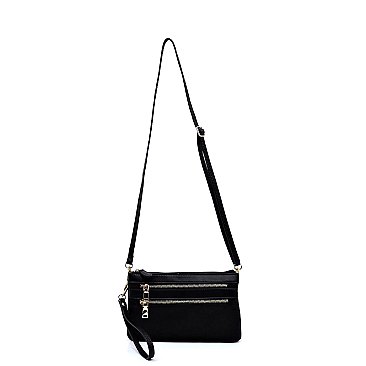 Nylon Multi Compartment Zip Clutch Crossbody Bag