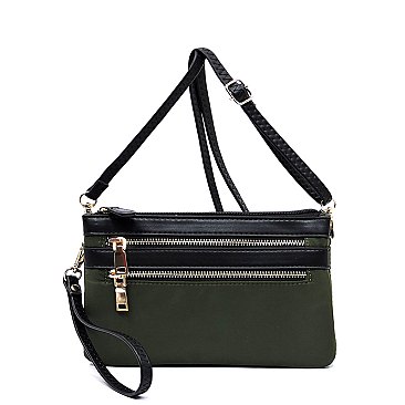 Nylon Multi Compartment Zip Clutch Crossbody Bag