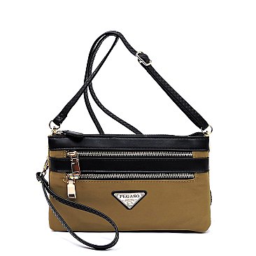 PEGASO Nylon Multi Compartment Zip Clutch Crossbody Bag